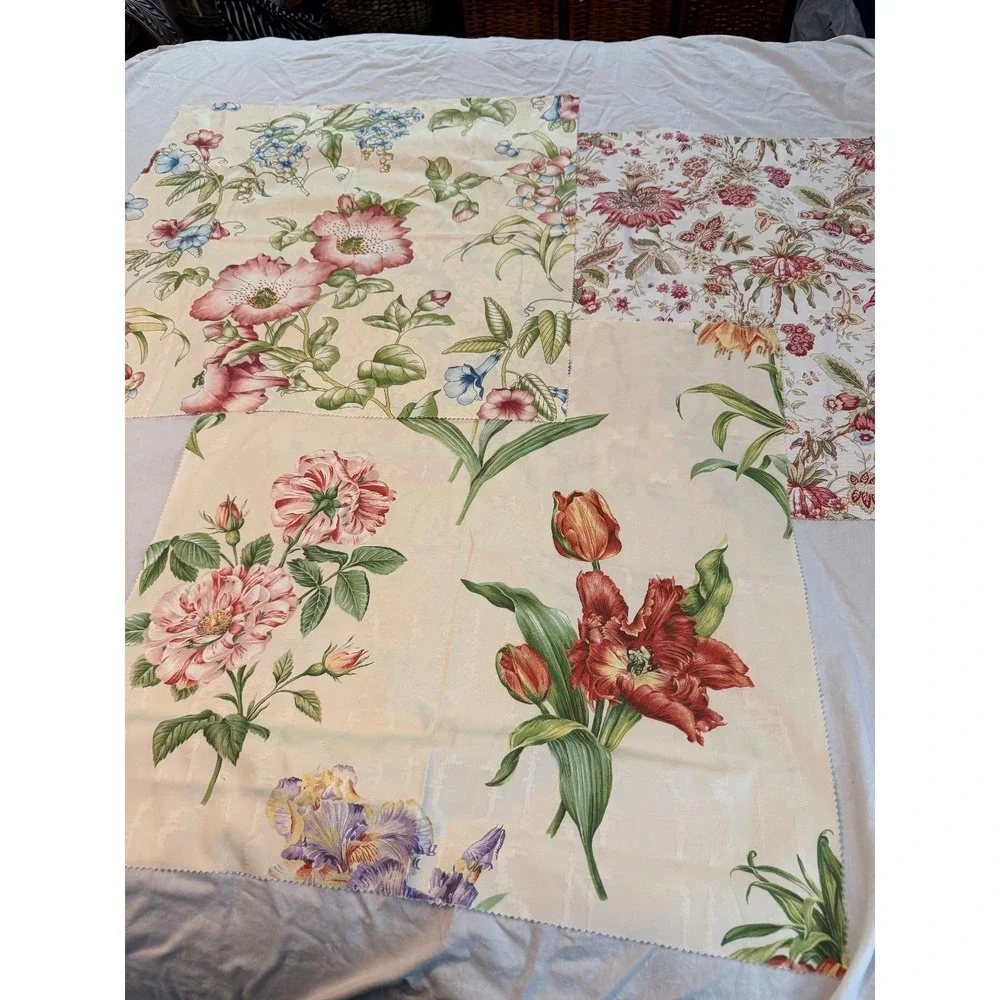 Lot of 3 floral botanical white‎ cream bkgrd design fabrics vintage new flowers
